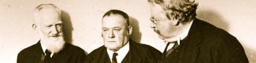 Shaw, Belloc -que actuó como moderador- y GK en 1923, antes de comenzar el debate '¿Estamos de acuerdo?'